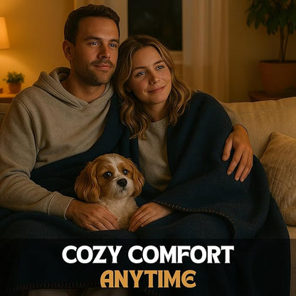 Wool Camping Blanket – 70% Wool Heavy-Duty Military Style Throw, Warm & Washable, Fire Retardant Cover for Emergency, Survival & Outdoor Use – Perfect for Camping, Car, Home & Hiking, Navy 62x84