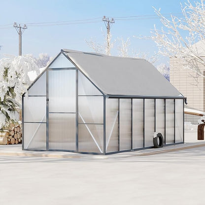 8'x14' Aluminum-Framed Polycarbonate Greenhouse, Heavy Duty Polycarbonate Greenhouse With Quick Setup Structure and Roof Vent, Large Enhanced Aluminum GreenhouseKit for Outdoors