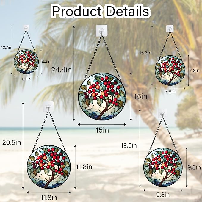 CRIS GIF Stained Glass Window Hanging - Red Fruit Tree Landscape Suncatcher for Doors Garden Patio Sun Catchers Decor Christmas Mother's Day Birthday Gifts for Women Men Mom Nana Friend 11.8 in