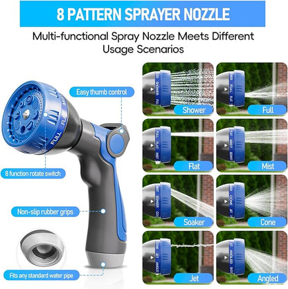 SPECILITE Garden Hose 25ft, 3-Layer Flexible Water Hose with 8 Pattern Spray Nozzle, Non-Expanding & Lightweight Stainless Steel Hose for Yard, Lawn, Outdoor-Leak Proof, No-kink & Tangle-free