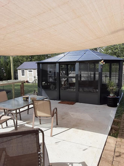 Domi 13 x 13 Sunroom Octagonal Solarium,Screen Houses for Outdoors Backyard with Lockable Sliding Door,Moveable PC Screen,Galvanized Steel Sloping Roof