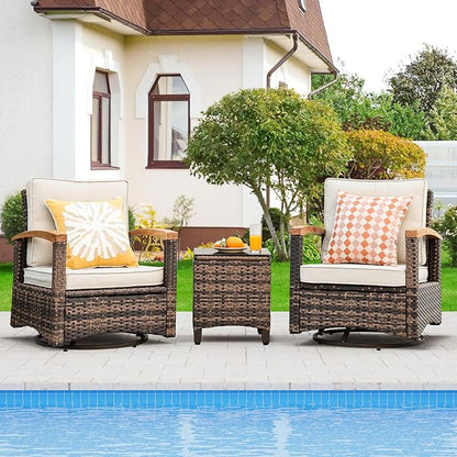 MEISSALIVVE 3 Piece Outdoor Swivel Rocker(Brown)
