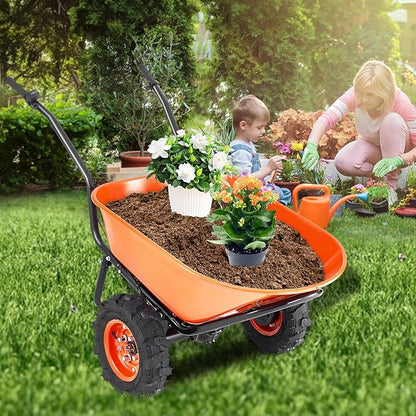 VEVOR Electric Wheelbarrow Cart, 500W Powered Utility Garden Wagon Dump Cart, 4.5 Cu. Ft. Load & 573 lbs Capacity with Metal Handle & 16" Track Wheels, Two Wheel Barrow Yard Cart & Wagons for Lawn