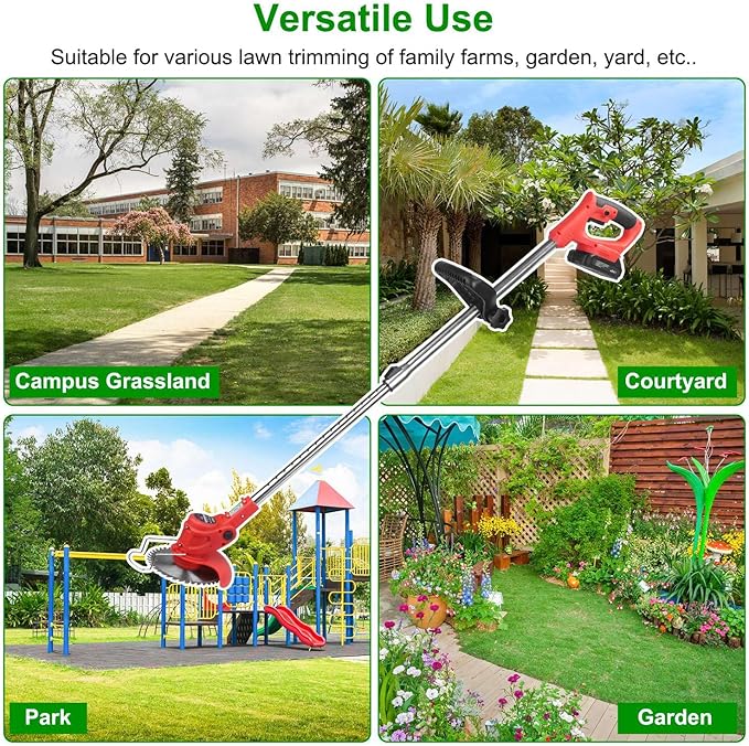 Cordless String Trimmer & Weed Eater, Electric Weed Wacker & Lawn Edger Tool Battery Powered with 3 Types of Blades, Lightweight Grass Trimmer with 2*21V Battery, Brush Cutter for Lawn Garden