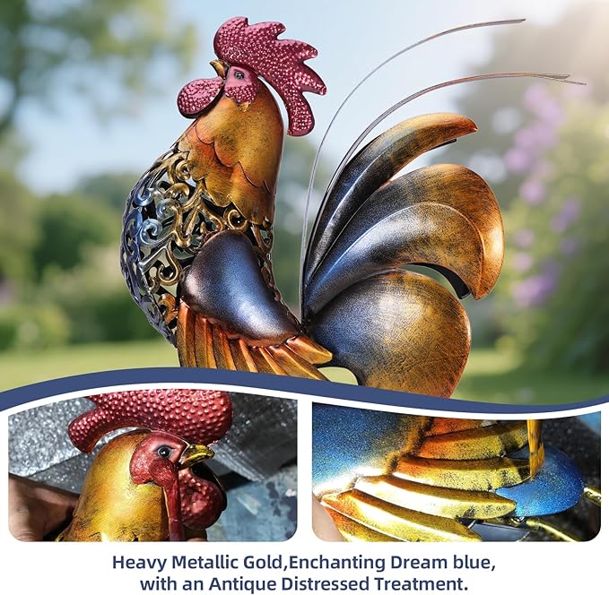 Rooster Garden Statues,Vintage Chicken Statue for Outdoor Decor, Regal Mighty Metal Rooster,Perfect Handmade Gift for Housewarming, Frinds, Garden Lover