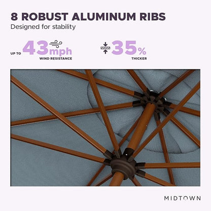 Midtown Umbrellas Sunbrella Umbrella Outdoor Patio Umbrella 2-8 Feet in Canvas Haze Acrylic Fabric - Auto-Tilt Aluminum Frame For Backyard Umbrella, Deck Umbrella & Porch Umbrella - Wooden Pole