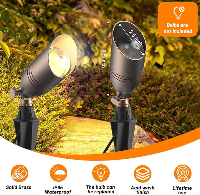 Solid Brass 12V Low Voltage Wired Landscape Lighting,Heavy-Duty Waterproof Outdoor Electric LED Spotlights Fixtures for Yard, Tree & Garden, Bronze Uplights, MR16 Bulb Not Included (Classic, 4 Pack)