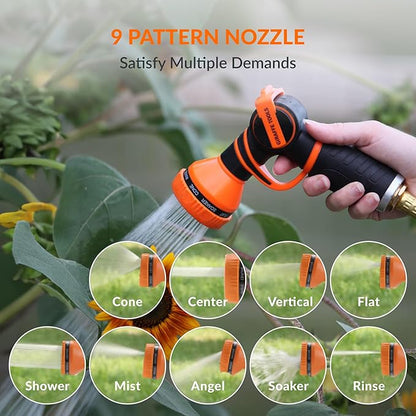 Giraffe Tools BW35 Retractable Garden Hose Reel | Wall-Mounted, Automatic Rewind, 100ft 1/2" Hose with 9-Pattern Spray Nozzle | Outdoor, Lawn, Garden & Car Cleaning Use