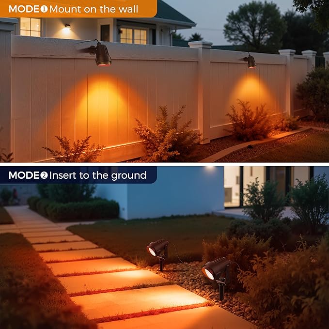 L LOHAS LED Halloween Spotlight Outdoor, Orange Spot Lights for Yard, Auto On/Off 5W 120V Landscape Lighting for House, Holiday, Trees, Decoration, 450LM IP66 Waterproof, UL Listed, 2 Pack