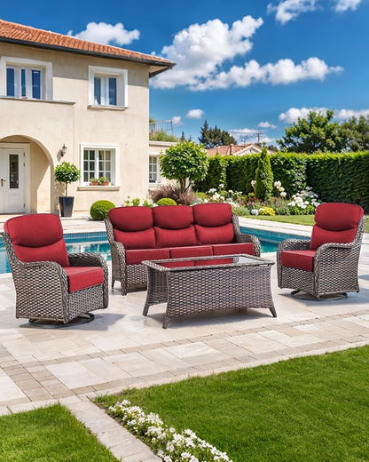 Luxury 22x24/22x25 6-Inch Smile Patio Dining Chair Cushions Set of 4 - Heavy Duty Water Slashproof Outdoor Seat Cushion for Outside Furniture Set Swivel Chairs Loveseat L-Shape Sofa - Red
