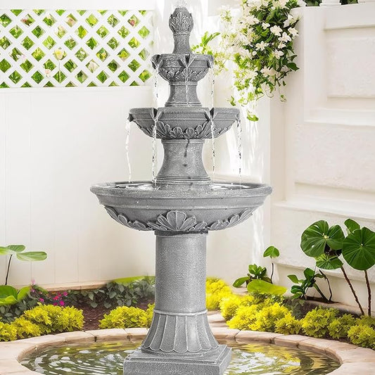 MAGIC UNION Outdoor Garden Water Fountains, 48.4''H Italian Style Fountain and Waterfall Outside, 3-Tier Large Bubbler Cascading Indoor Floor Fountain Features with Pump for Home Yard Decor (Gray)