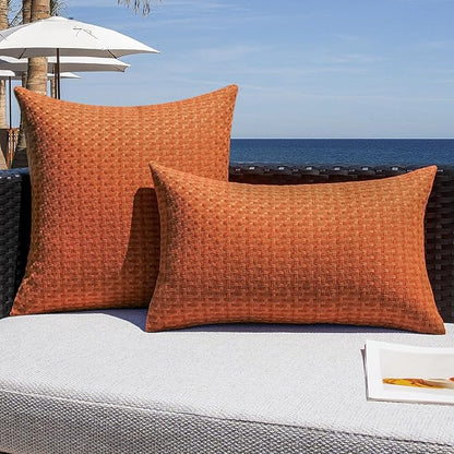 Kevin Textile Fall Outdoor Waterproof Throw Pillow Covers Pack of 2 Farmhouse Decorative Cushion Covers for Garden Patio Tent Balcony Bench Couch Sofa 12x20 Inch, Burnt Orange