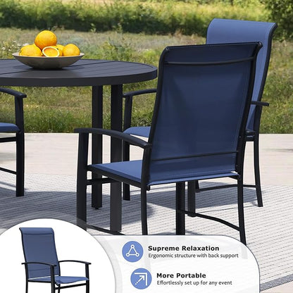 Outdoor Dining Chairs Set of 2, Stackable Patio Chairs with Metal Frame & Textilene Fabric, Perfect for Patio Garden Deck, Blue