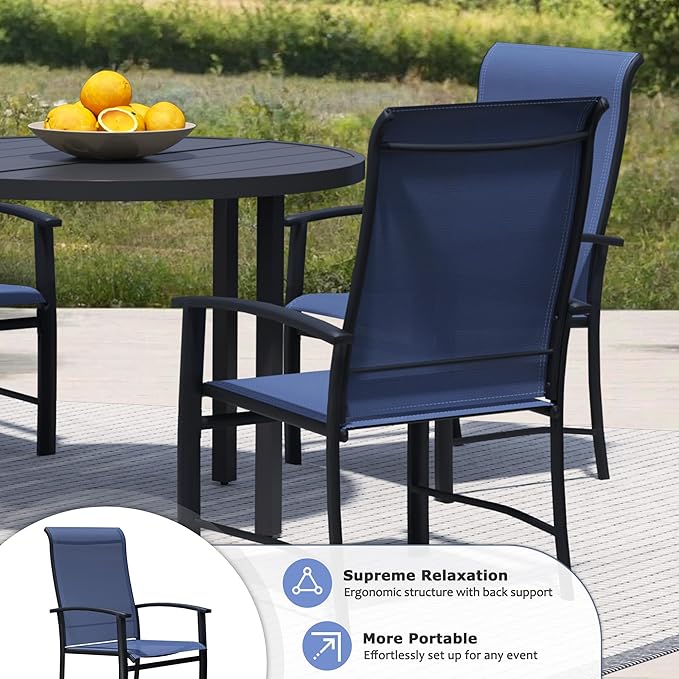 Outdoor Dining Chairs Set of 6, Stackable Patio Chairs with Metal Frame & Textilene Fabric, Perfect for Patio Garden Deck, Blue