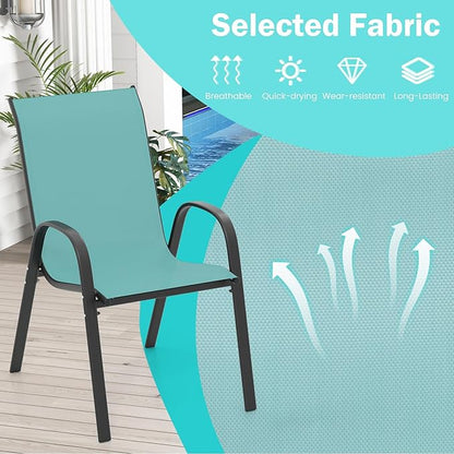Tangkula Patio Dining Chairs Set of 4, Outdoor Stackable All Weather Heavy Duty Dining Chairs Set with Armrests, Support 330 LBS, for Poolside, Backyard, Garden, Deck, Front Porch (Turquoise Blue)