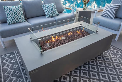 AMS Creations | Madison 60" Bundle Rectangular Propane Gas Outdoor Fire Pit Table | Light Gray Concrete GFRC | Smooth Texture or Surface | Electronic Ignition | Outside Backyard Fireplace
