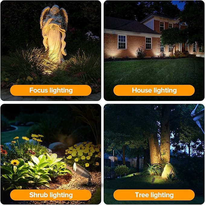 LUTEC Solid Brass Low Voltage Landscape Lighting, 12V Heavy Duty Waterproof Landscape Spotlights Bronze, Wired Uplights Outdoor Fixtureswith ABS Spike, Garden Yard Pathway Tree Without Bulb, 6 Pack