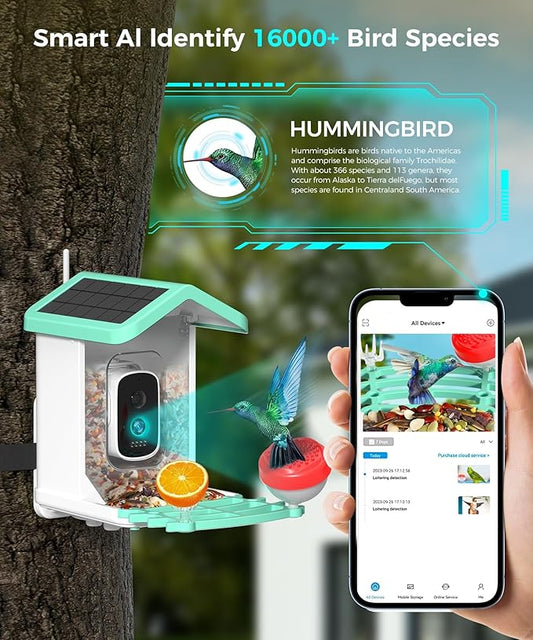 Bird Feeder with Camera, 4K HD AI Birds Species Identification Cam, Smart Bird Camera with Solar Powered, Auto Capture & Instant Notifications, Ideal Present for Family and Birds Lovers