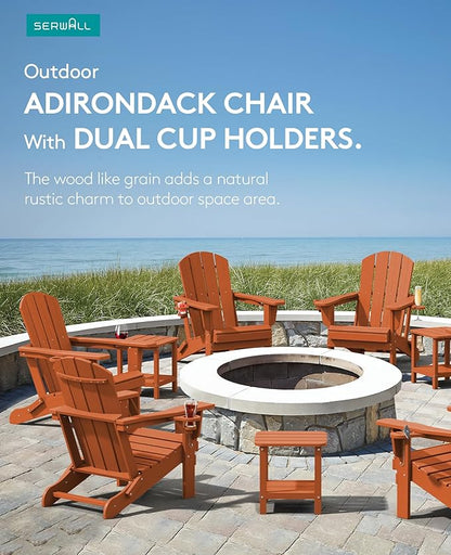 SERWALL Adirondack Chair with Cup Holders - Composite Adirondack Chairs Set of 8 HDPE Outdoor Chairs All Weather Use- Orange