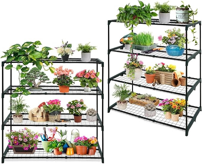 EAGLE PEAK Greenhouse Shelving Staging Double 4 Tier, Outdoor/Indoor Plant Shelves, 42"x17"x42", Green