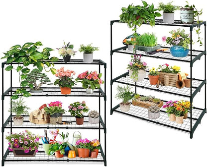 EAGLE PEAK Greenhouse Shelving Staging Double 4 Tier, Outdoor/Indoor Plant Shelves, 42"x17"x42", Green