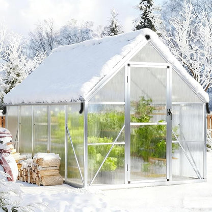 GAOMON 8x10 FT Outdoor Greenhouse with Roof Vent, Heavy Duty Aluminum Polycarbonate Greenhouses, Easy Assembly, Lockable Door, Large Walk-in Greenhouse for Patio, Backyard, Garden