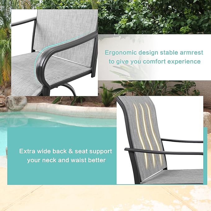 Vongrasig 4 Piece Patio Swivel Bar Chairs, All Weather Metal Textile High Swivel Bar Stools Chairs, Outdoor High Top Bistro Set for Backyard, Lawn Garden, Balcony, Light Grey