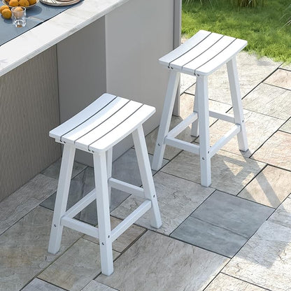 nalone 24 Inch Outdoor Bar Stool, HDPE Bar Chairs with Footrest, Weather Resistant Waterproof Bar Stools Outside Bar Height Stools for Bar, Kitchen Counter, Yard, Balcony(White, 24'' Barstools)