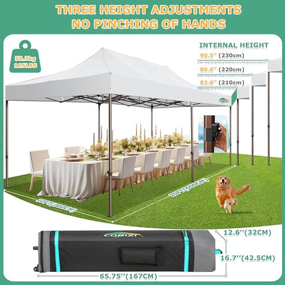 COBIZI 10x20 Pop Up Heavy Duty Canopy with 6 Sidewalls and Hexagonal Legs, Easy up Tent for Parties, Commercial and Wedding, Outdoor Canopy with Roller Bag, Sand Bags, Waterproof & UPF50+ (White)