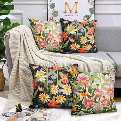 Pyonic Outdoor Pillows Waterproof Cover Pack of 2 Floral Waterproof Throw Pillows 18x18 inch for Patio Furniture Garden Furniture