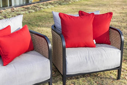 RSH DECOR: Square Throw Pillows Set of 2 | 20” x 20” | All-Weather Spun Fabric | Water and Fade-Resistant | Outdoor Accent Pillows for Patio Furniture | Red
