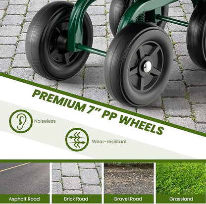 LDAILY Garden Seat with Wheels, Heavy-Duty Utility Stool Cart with Adjustable 11"-16" Height & 360° Rotatable, Rolling Garden Cart with Seat for Lawn Planting, Yard Work, Patio Gardening (Green)