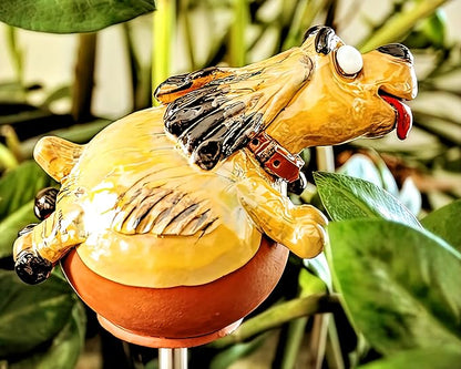 Ceramic Garden Decor - Dog Lawn stake - Outdoor statue - Perfect, unique gifts for gardeners woman, men, yard gifts - Handmade, Frostproof