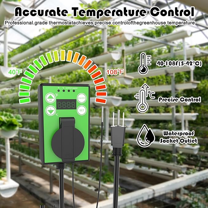 Greenhouse Heater with Thermostat - Portable Patio Outdoor Heater for Green House, Overheating Protection, Fast Heating, Garage Outdoor Use, Silver, Medium