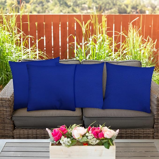 Covers & All Premium Square Throw Pillow Inserts with Covers Set of 4, 18 x 18 Inches Blue, Decorative Cushions for Couch Sofa Home Decor Office Travel UV Resistant Waterproof Soft Cushions Pillows