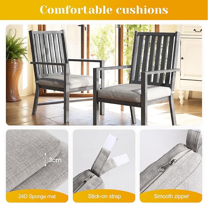 Patio Dining Chair Set of 4, Aluminum Outdoor Dining Chairs with Waterproof Cushions, Metal Outdoor Patio Furniture Seating for Porch, Balcony, Deck, Backyard, Gray