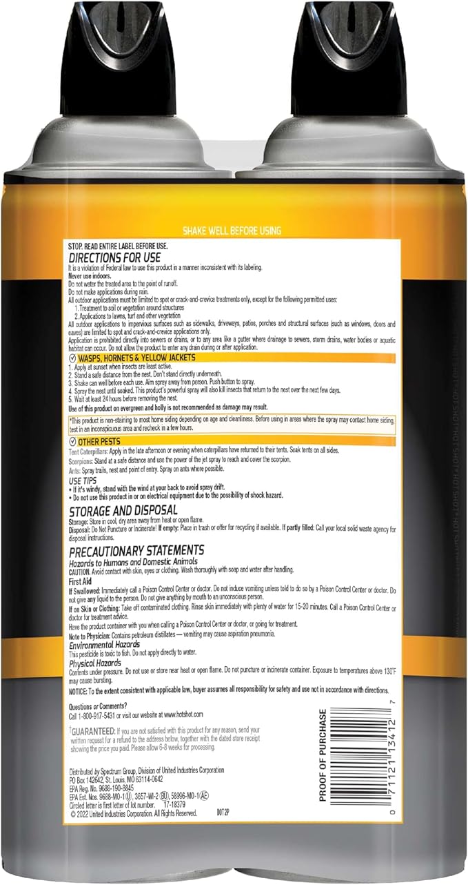Hot Shot Wasp & Hornet Killer Spray, For Insects Eliminates the Nest, Sprays Up To 27 Feet, 14 fl Ounce, 2 Pack