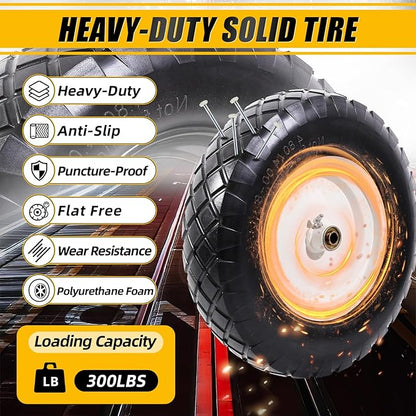 MZREXN 4.80/4.00-8" Flat Free Tire and Wheel, 16" Universal Solid Wheelbarrow Tires, with 5/8" & 3/4" Bearings, 3" Centered Hub for Hand Truck Garden Trailers Utility Cart Yard Wagon (2-PACK, White)