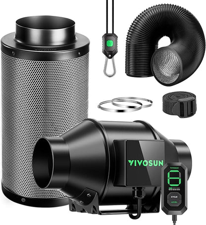 VIVOSUN Smart Air Filtration G4 Kit 4", AeroZesh G4 Inline Duct Fan with E12 Speed Controller, Carbon Filter & 8' Ducting, Cooling & Ventilation System for Grow Tents, Indoor Gardening, Hydroponics