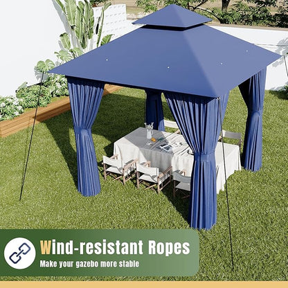 AOXUN Outdoor Gazebo for Patio 8x8, Metal Frame Canopy with Double Roofs, Heavy Duty Party Tent and Shelter with Mosquito Netting and Privacy Screen for Garden,Backyard, Lawn, Deck (Navy)