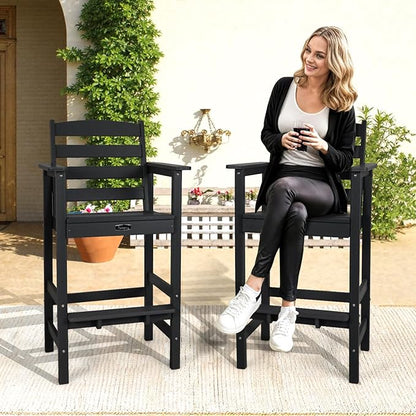 FUNBERRY Bar Height Outdoor Chairs, Tall Adirondack Chairs Set of 2, All Weather HDPE Outdoor Bar Chair for Bistro Patio Balcony