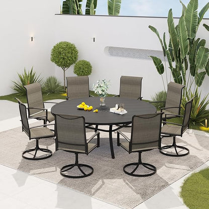 VICLLAX 60" Outdoor Round Patio Dining Table for 8-10, All Weather Metal Dining Table with Umbrella Hole for Deck Lawn Garden Backyard, Black