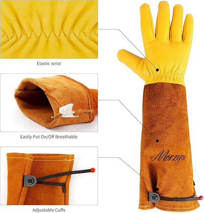 Professional Gardening Gloves for Men&Women, Rose Pruning Gloves Thorn Proof, Adjustable Cuff, Breathable Leather Cowhide Long Garden Gloves,Garden Gifts & Tools for Gardener,Yard Work