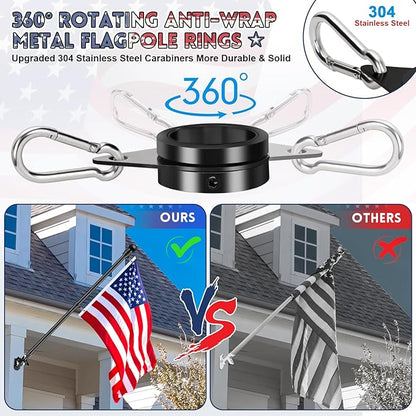 REERON House Flag Pole, 5 FT Metal Spinning Flag Poles Kit, 1" Tangle Free Stainless Steel Flagpole with 360° Flag Rings & 2-Position Holder Bracket for Outside House Porch Wall Mount for 3x5 Flag