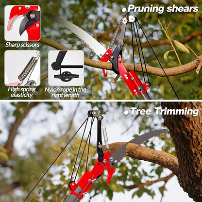 Suchtale 14ft Pole Saw, Manual Tree Pruner with Sharp Steel Blade, Trimmer with Scissors and High Strength Lightweight Handles for Pruning High Branches, Shrubs and Twigs at Forest Yard Garden Patios
