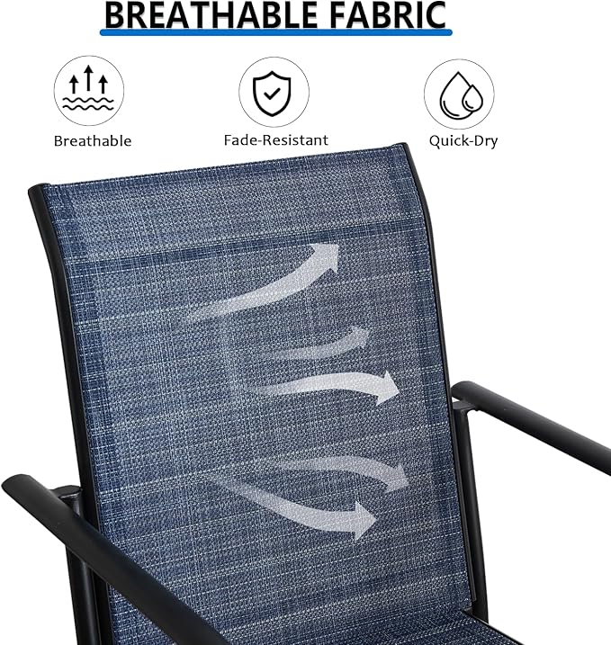 Outdoor Dining Chairs Set of 6, Stackable Patio Chairs with Textilene Fabric, Lightweight Garden Chairs for Poolside, Backyard, Camping, Dark Blue
