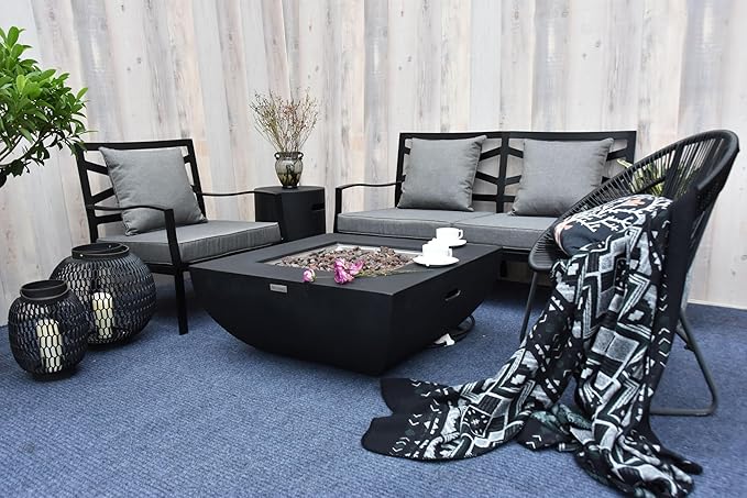 AMS Fireplace | Modeno | Aurora | Firepit Table | Cover and Lava Rocks Included | (Fuel: Liquid Propane - Black)