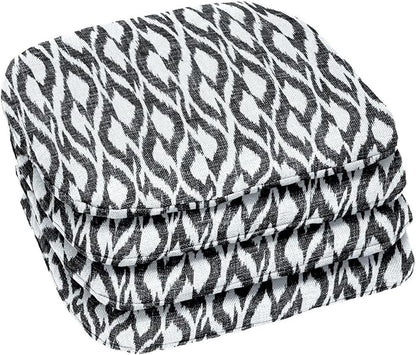 BrylaneHome Indoor/Outdoor Chair Pads (Set of 4) - 16" L x 15.6" W - Water, Stain & Fade Resistant - Black Ikat