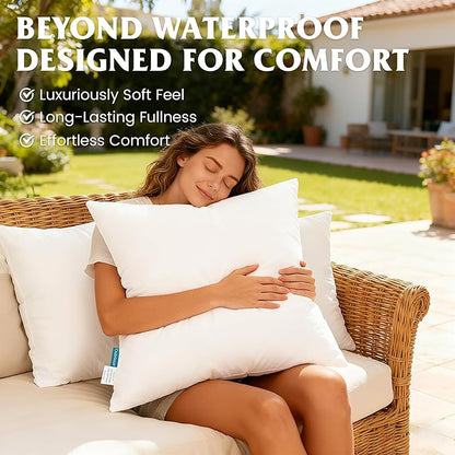 Oubonun 18x18 Waterproof Outdoor Pillow Inserts – Set of 2 Soft & Fluffy, Water Resistant Throw Pillows for Patio, Garden, Porch, or Indoor Decorative