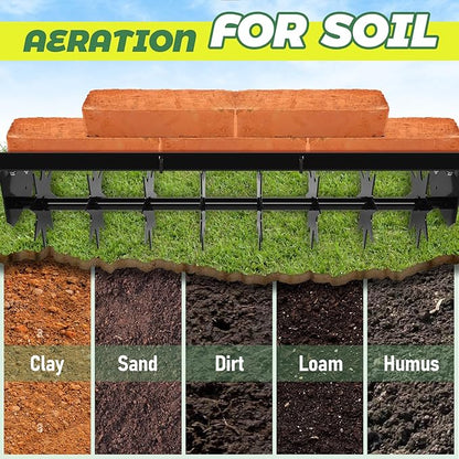 32" Tow Behind Lawn Aerator with Galvanized Steel Tines and Wide Tow Bar Black Lawn Aerator, Soil Penetrator Spikes Tractor for Home Yard Farm Use